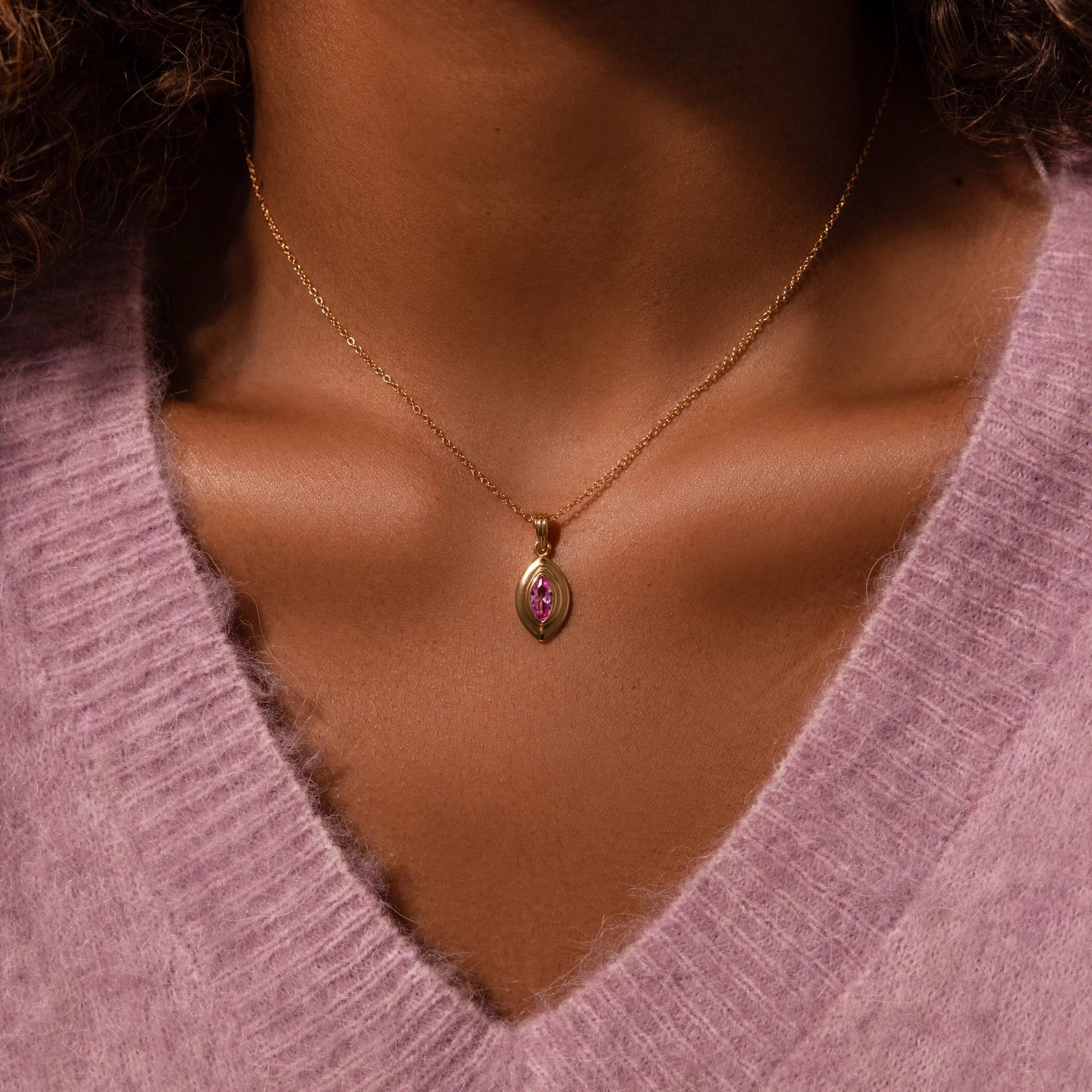Ribbed Ruby Pendant Necklace Silver 18K Gold Plated