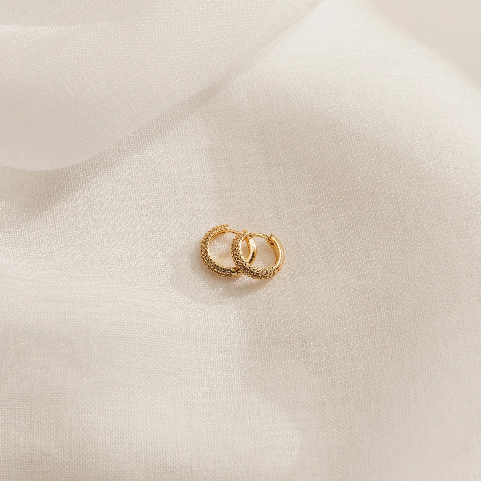 Pave Diamond Huggie Silver 18K Gold Plated