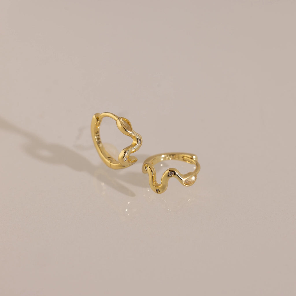 Pave Viper Snake Charms Huggies Silver 18K Gold Plated
