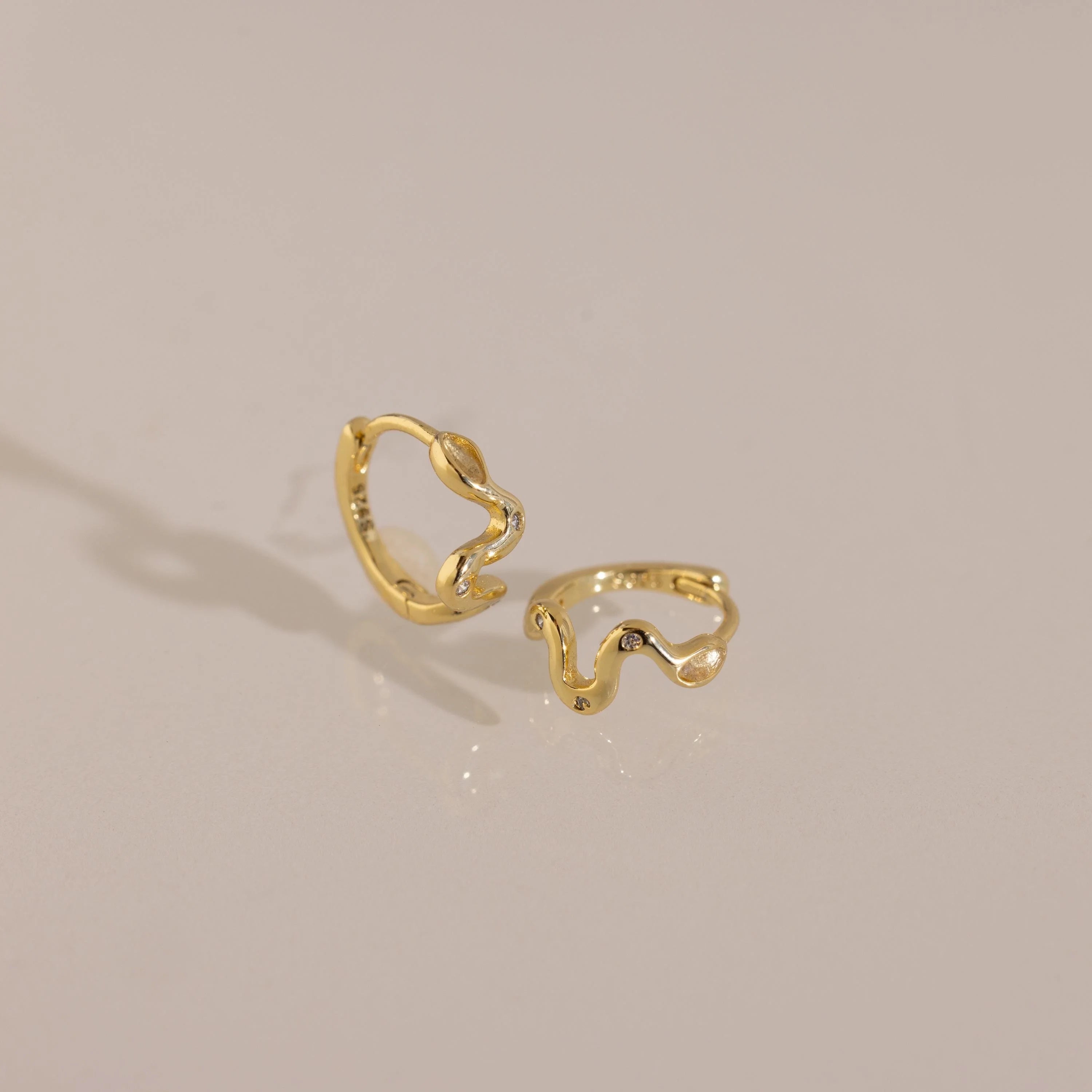 Pave Viper Snake Charms Huggies Silver 18K Gold Plated