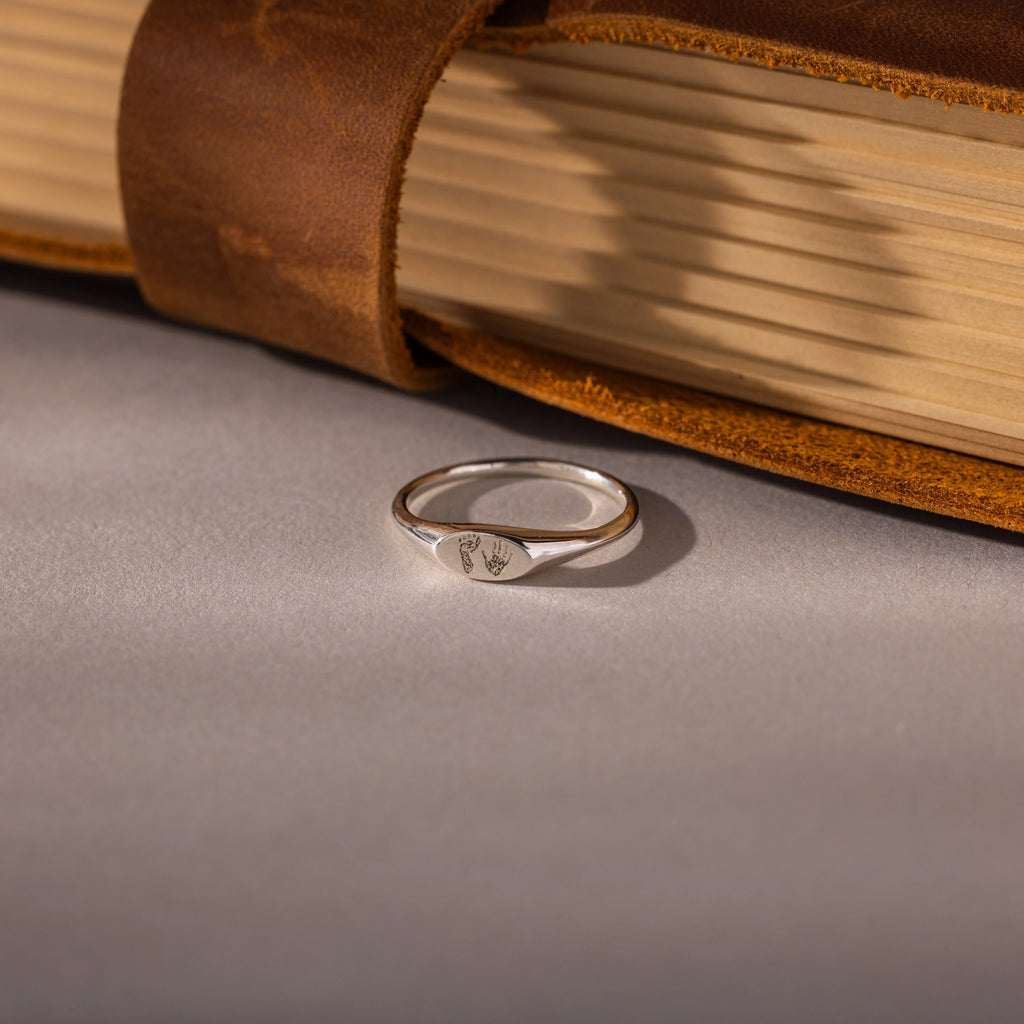 Hand & Footprint Signet Ring Silver 18K Gold Plated