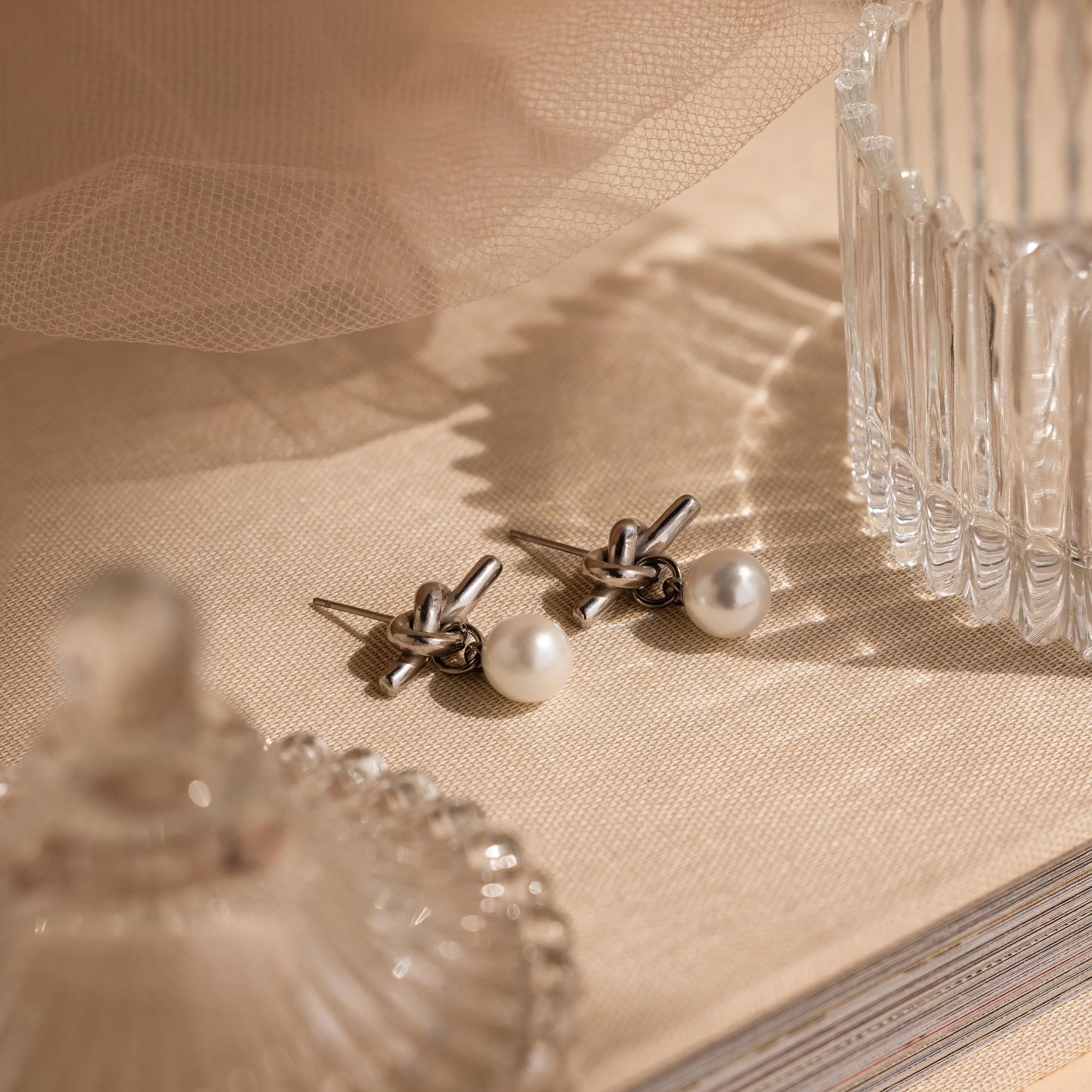 Love Knot Pearl Earrings Silver 18K Gold Plated