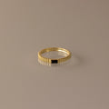Onyx Ribbed Ring Silver 18K Gold Plated