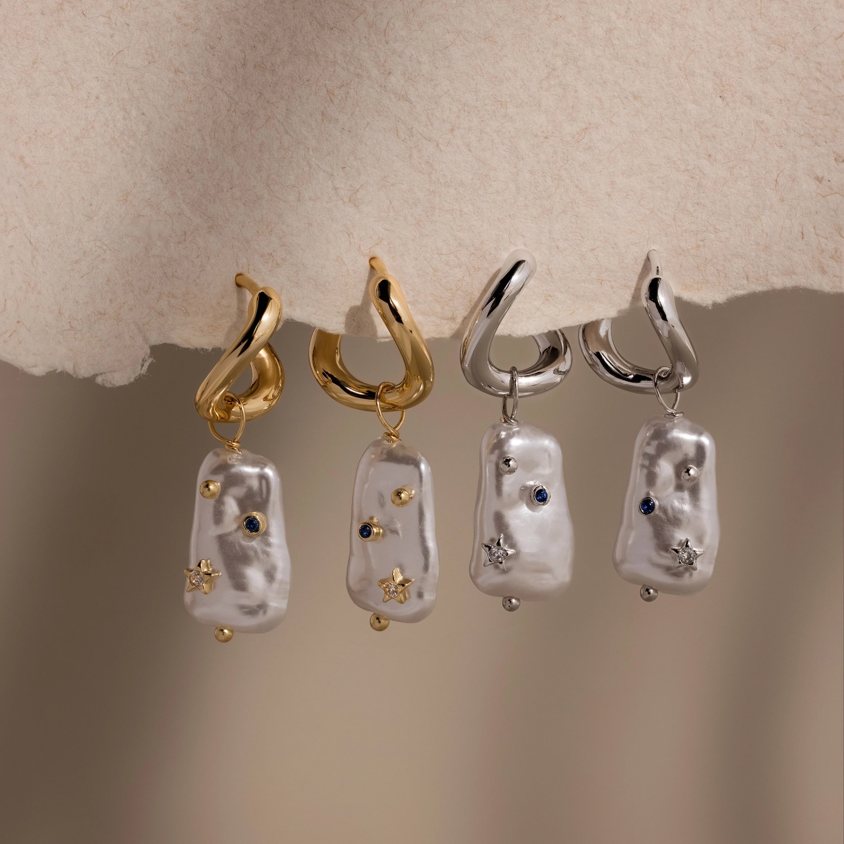 Starry Baroque Pearl Charm Hoops Silver 18K Gold Plated