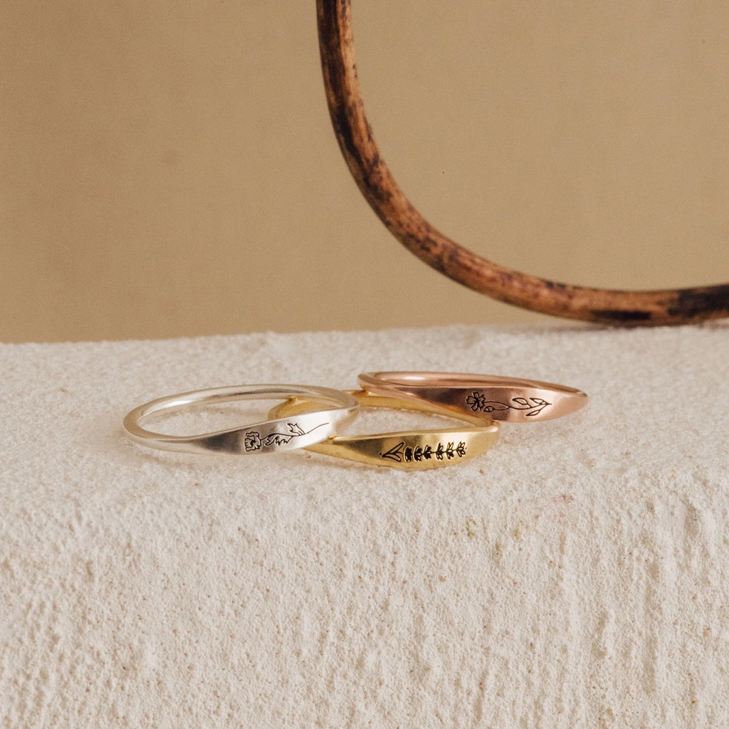 Skinny Birth Flower Ring Silver 18K Gold Plated