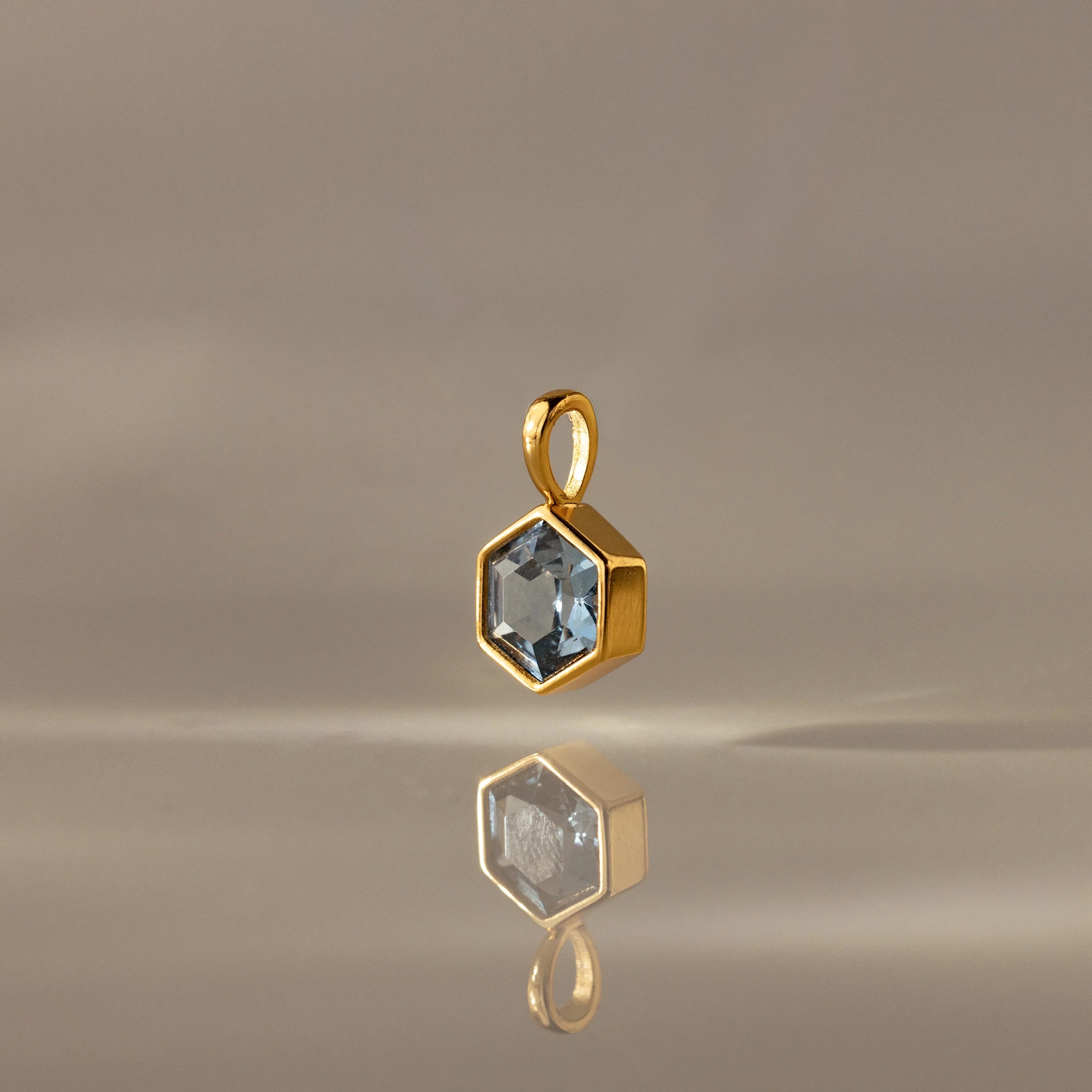 Hexagon Aquamarine Charm Silver 18K Gold Plated