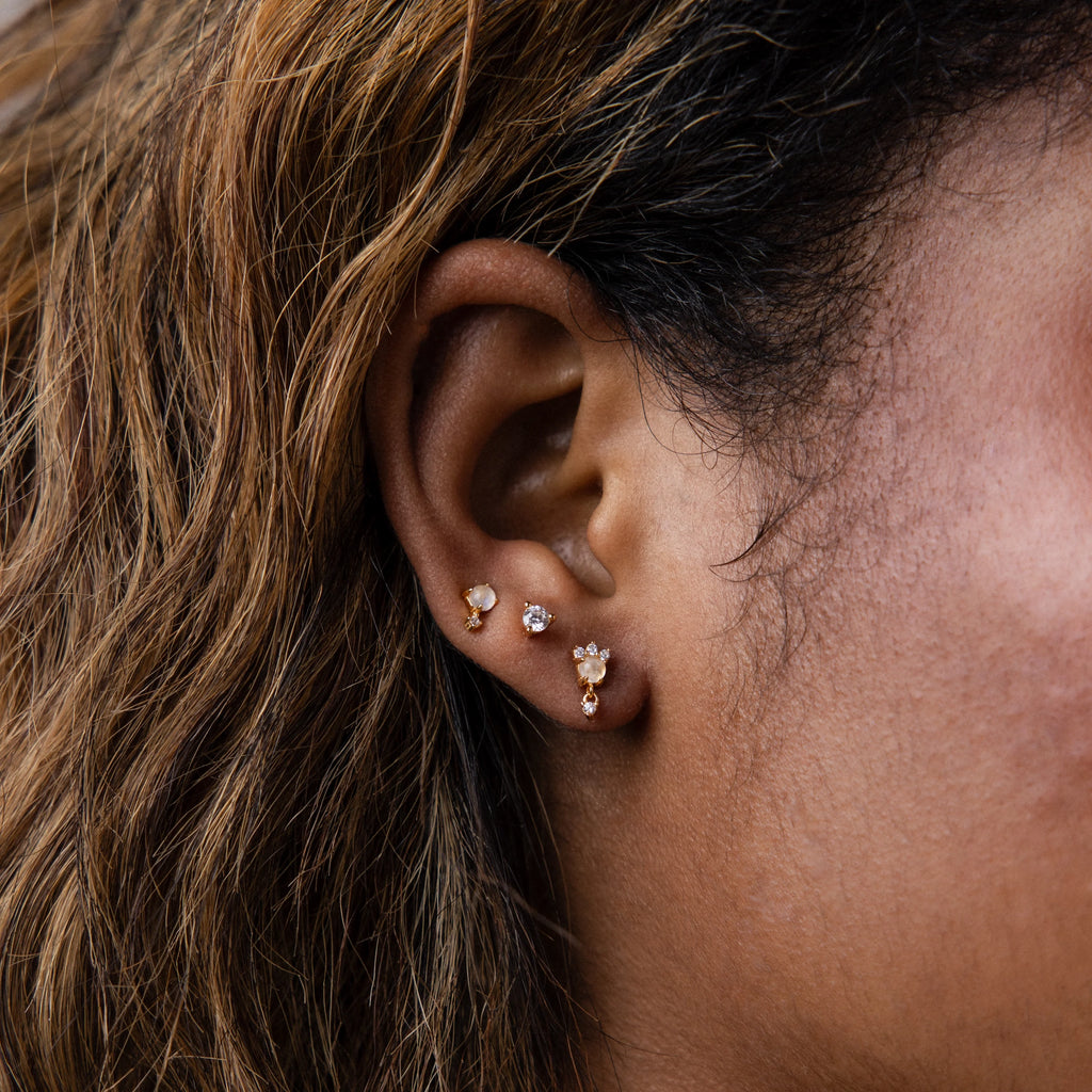 Moonstone Orbit Studs Silver 18K Gold Plated