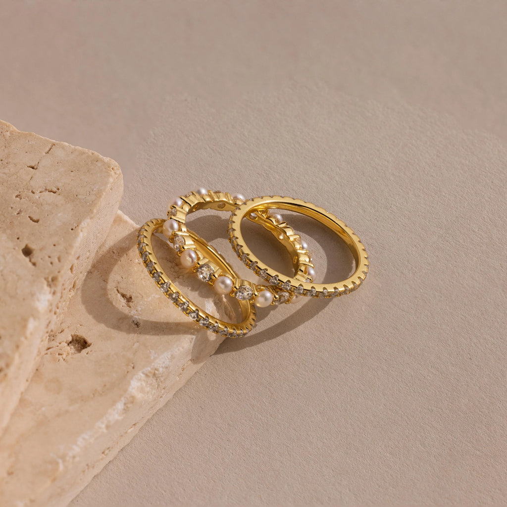 Diamond Eternity Ring Set Silver 18K Gold Plated