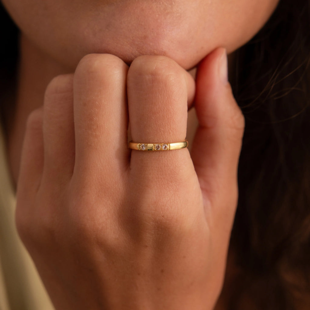 Diamond Morse Code Ring Silver 18K Gold Plated