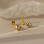 Medium Diamond Bezel Flatback Studs Silver 18K Gold Plated