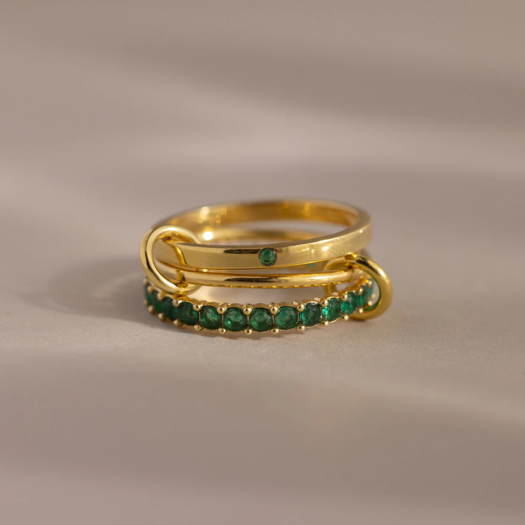Eternity Band Triple Linked Emerald Ring Set Silver 18K Gold Plated