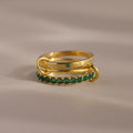 Eternity Band Triple Linked Emerald Ring Set Silver 18K Gold Plated