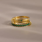 Eternity Band Triple Linked Emerald Ring Set Silver 18K Gold Plated