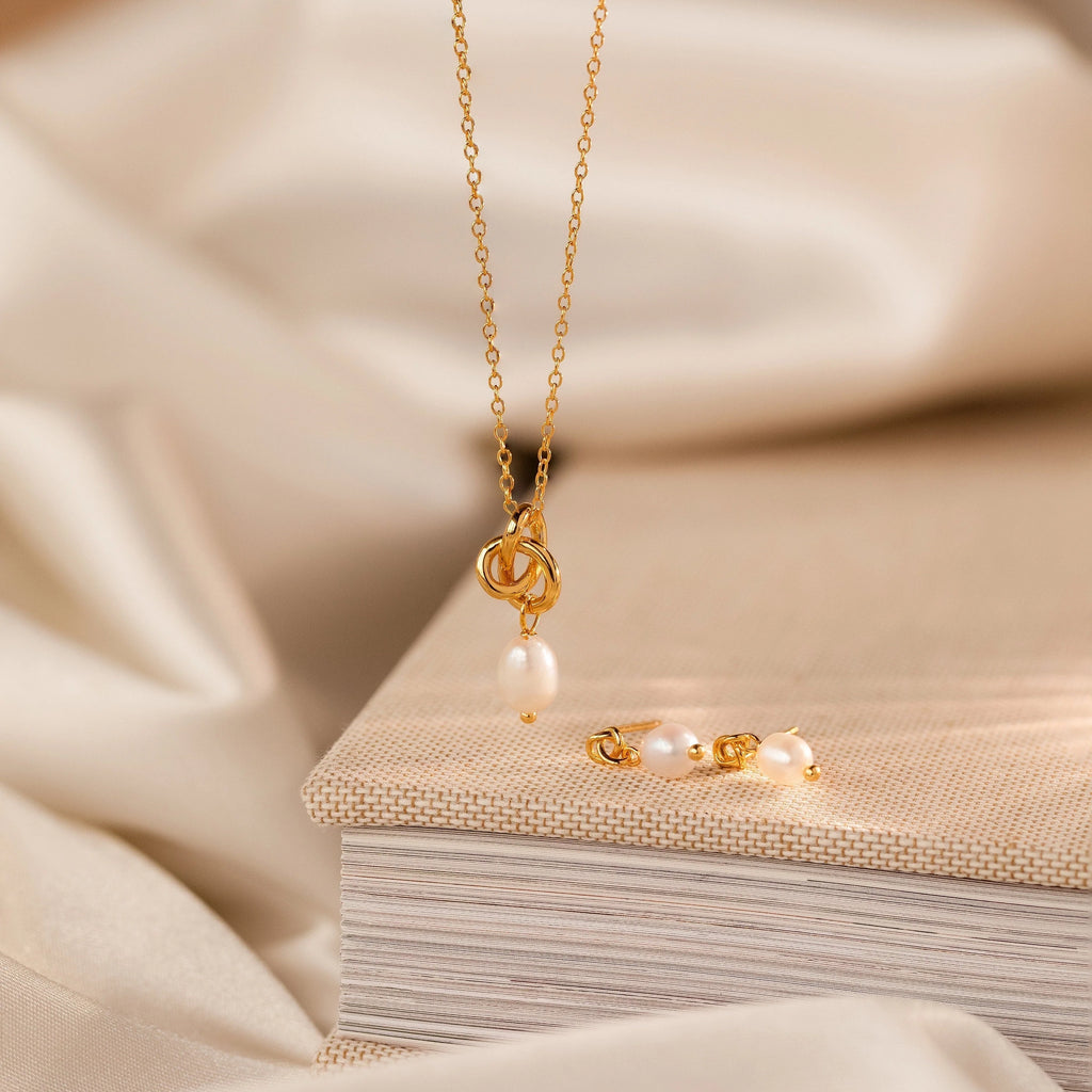 Knot Pearl Necklace & Earrings Set