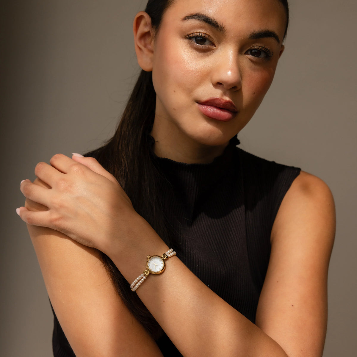 Beaded Pearl Timepiece Silver 18K Gold Plated