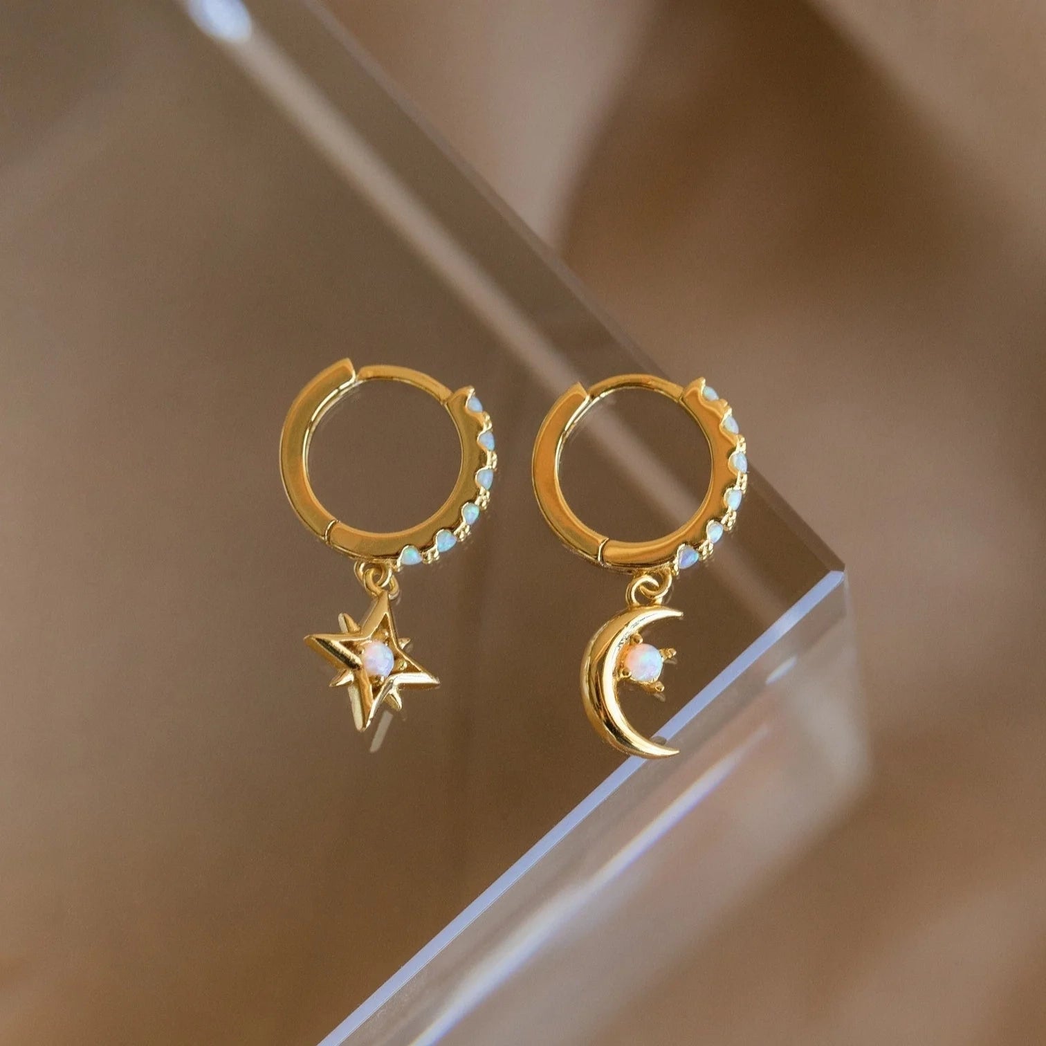 Astra Moon & Star Huggies Silver 18K Gold Plated