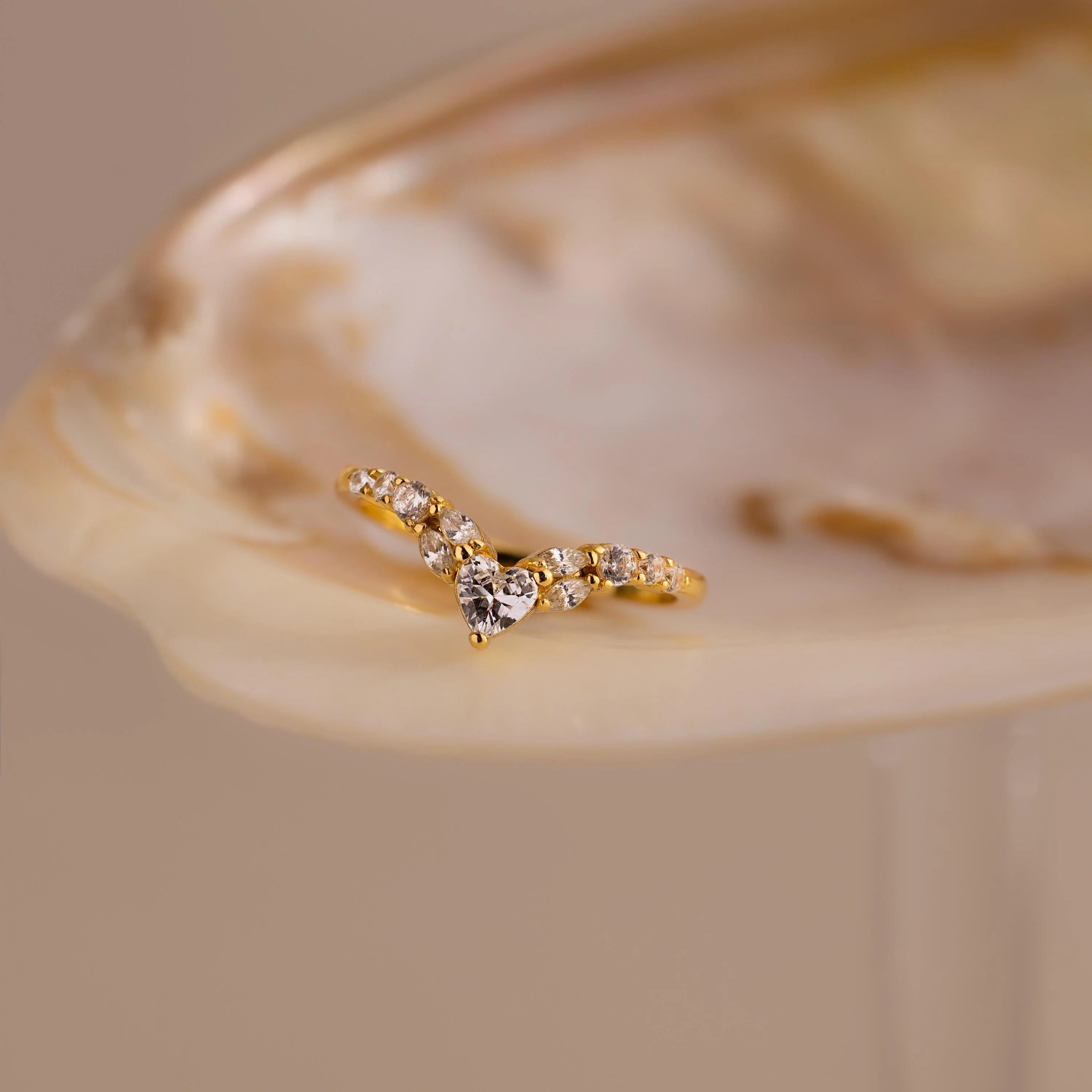 Heart Curve Cluster Ring Silver 18K Gold Plated
