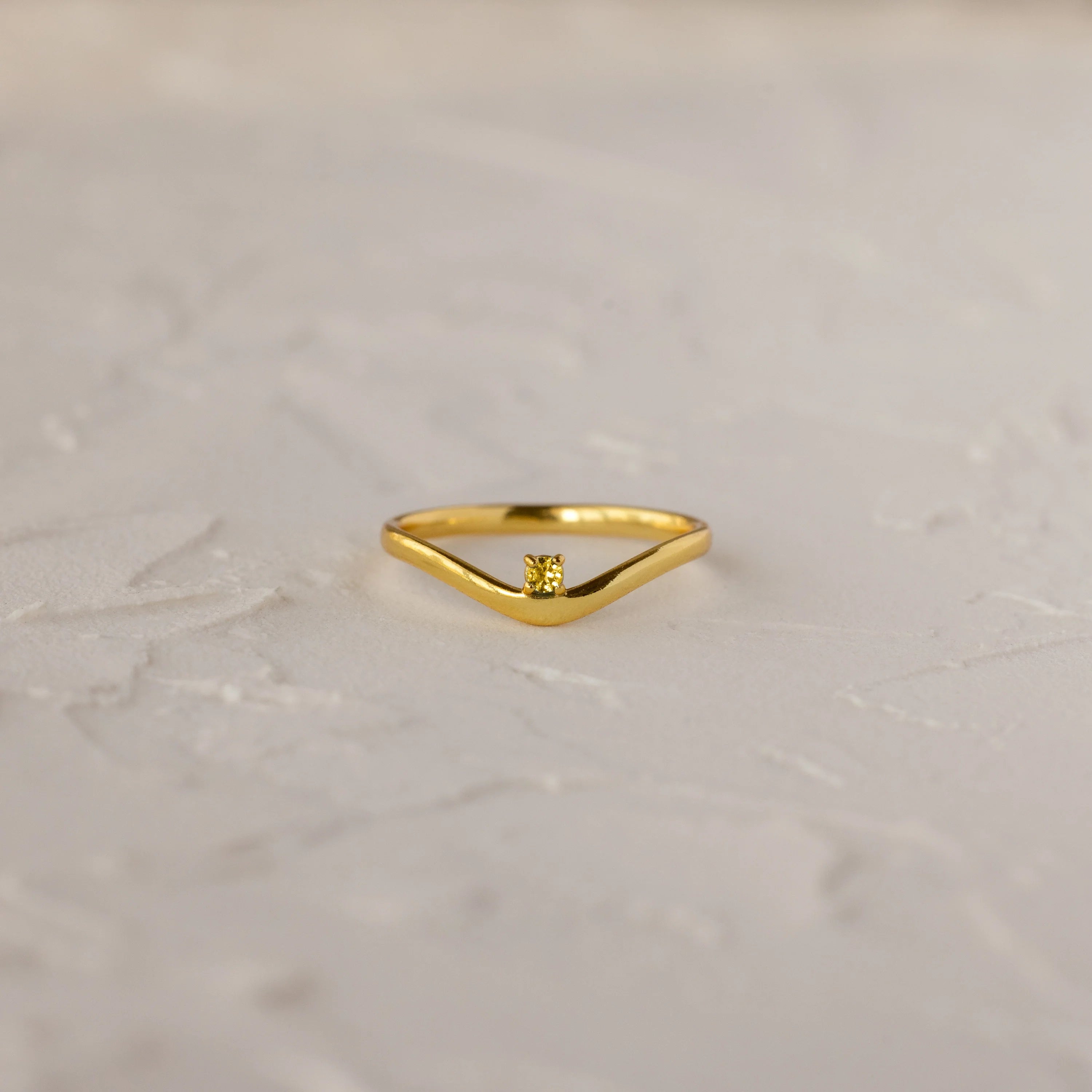 Topaz Drop Curve Ring Silver 18K Gold Plated