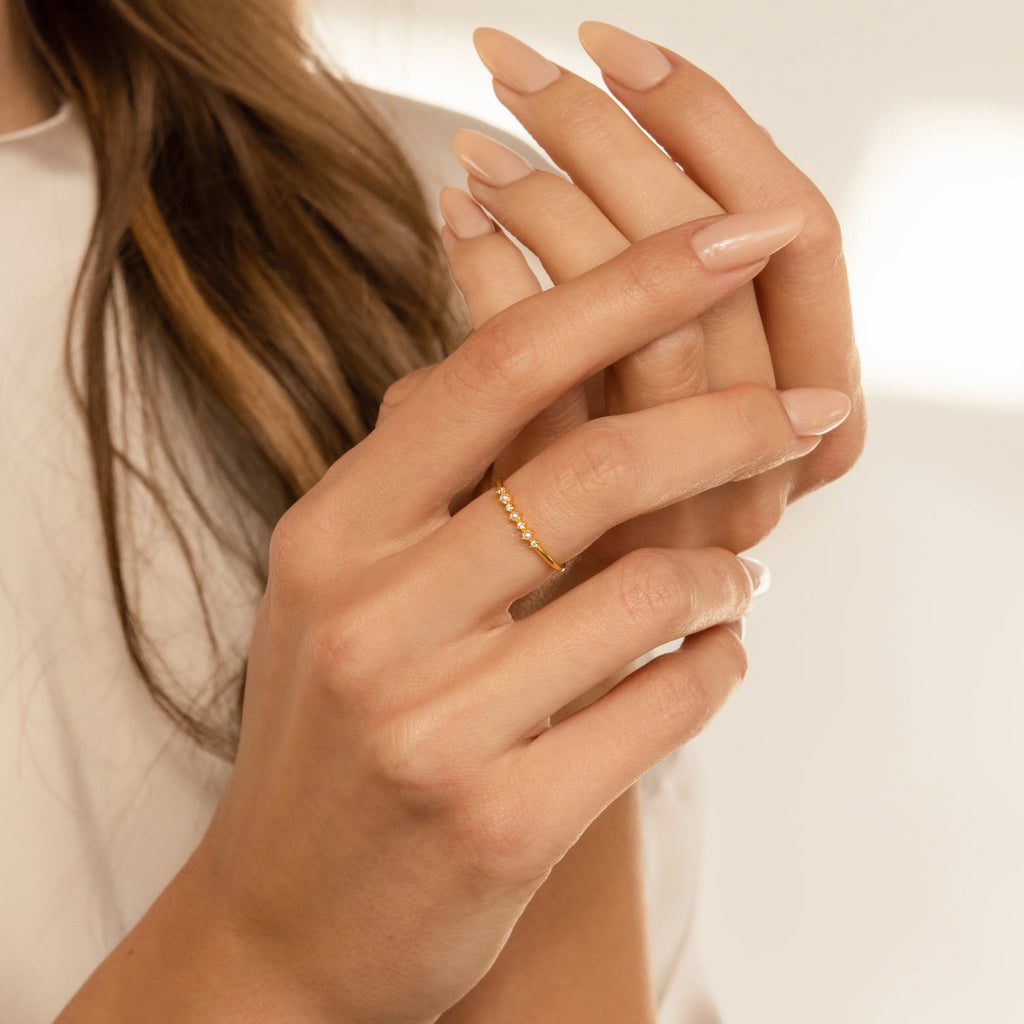 Delicate Pearl Diamond Ring Silver 18K Gold Plated