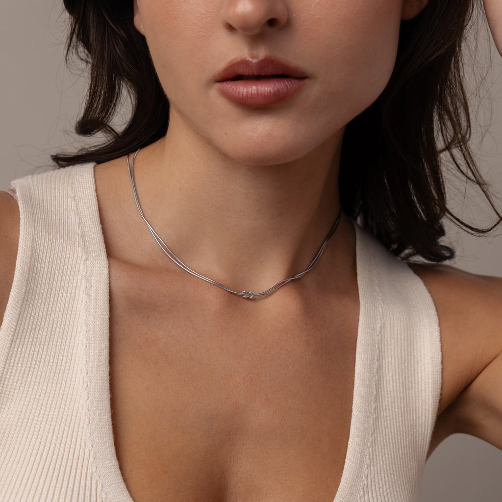 Love Knot Chain Necklace Silver 18K Gold Plated