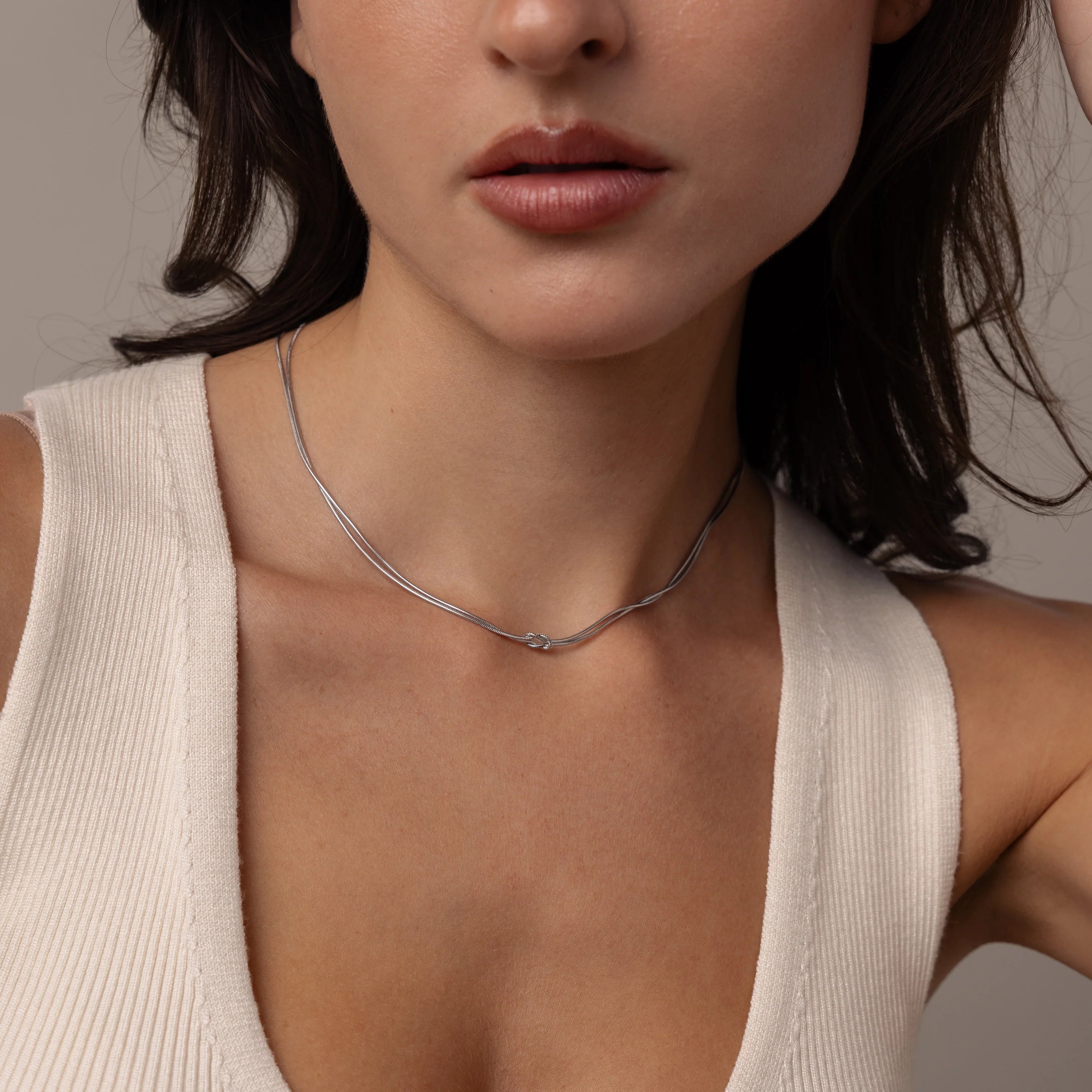 Love Knot Chain Necklace Silver 18K Gold Plated