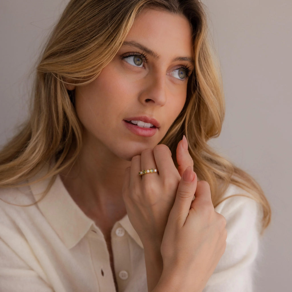 Pink Ruby & Pearl Lace Ring Silver 18K Gold Plated