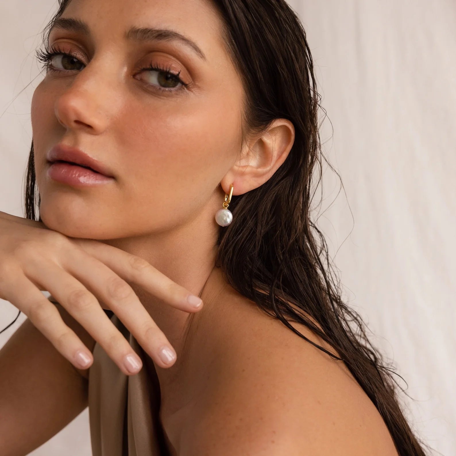 Bridget Pearl Hoops Silver 18K Gold Plated