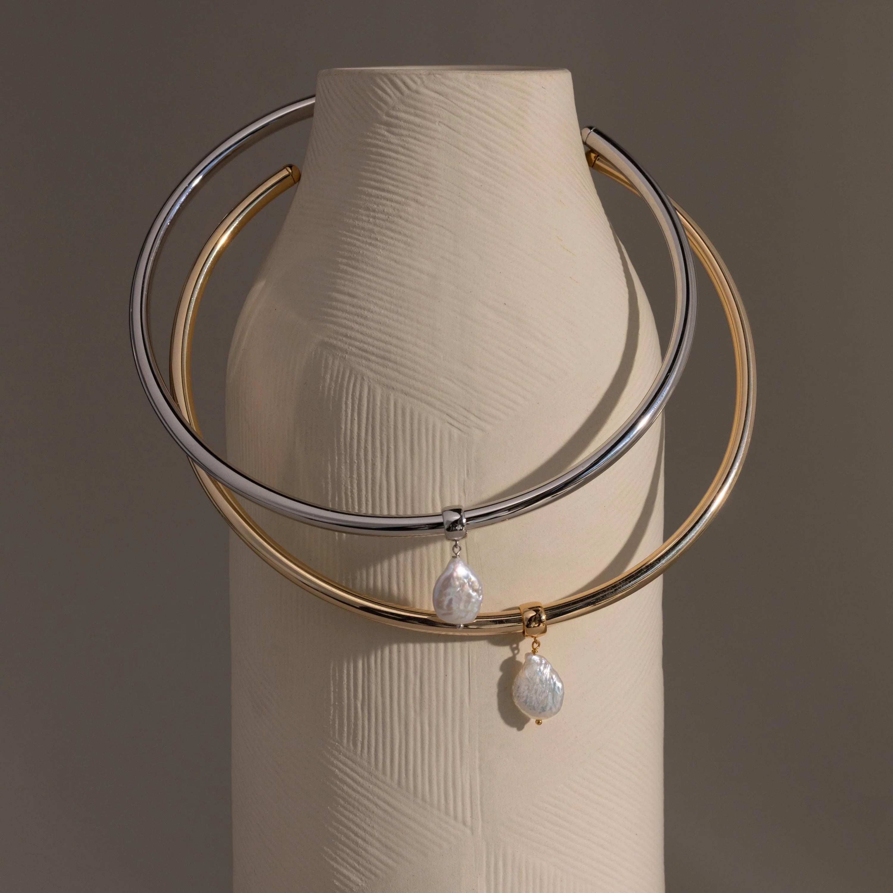 Pearl Cuff Choker Necklace Silver 18K Gold Plated