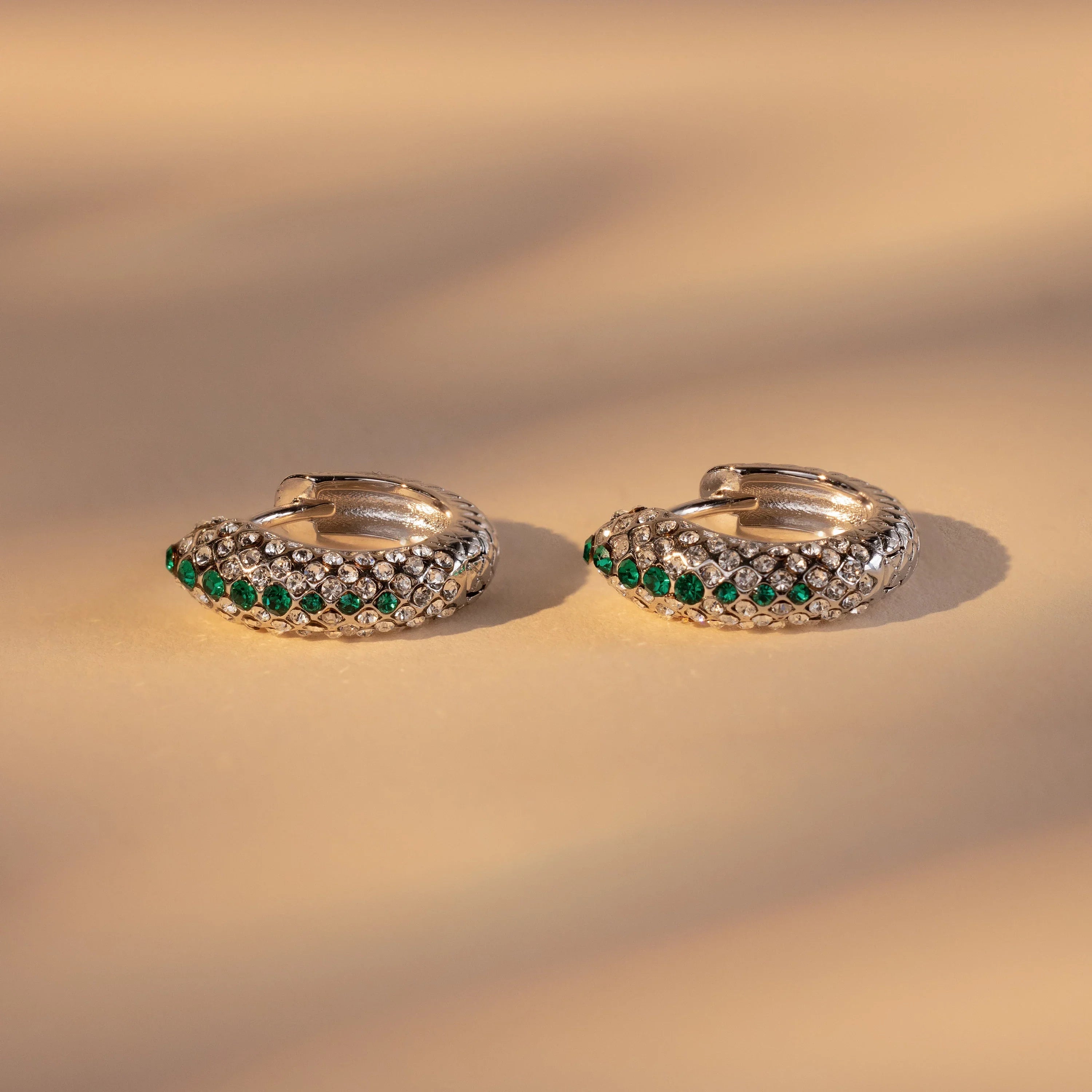 Emerald Pave Snake Hoops Silver 18K Gold Plated