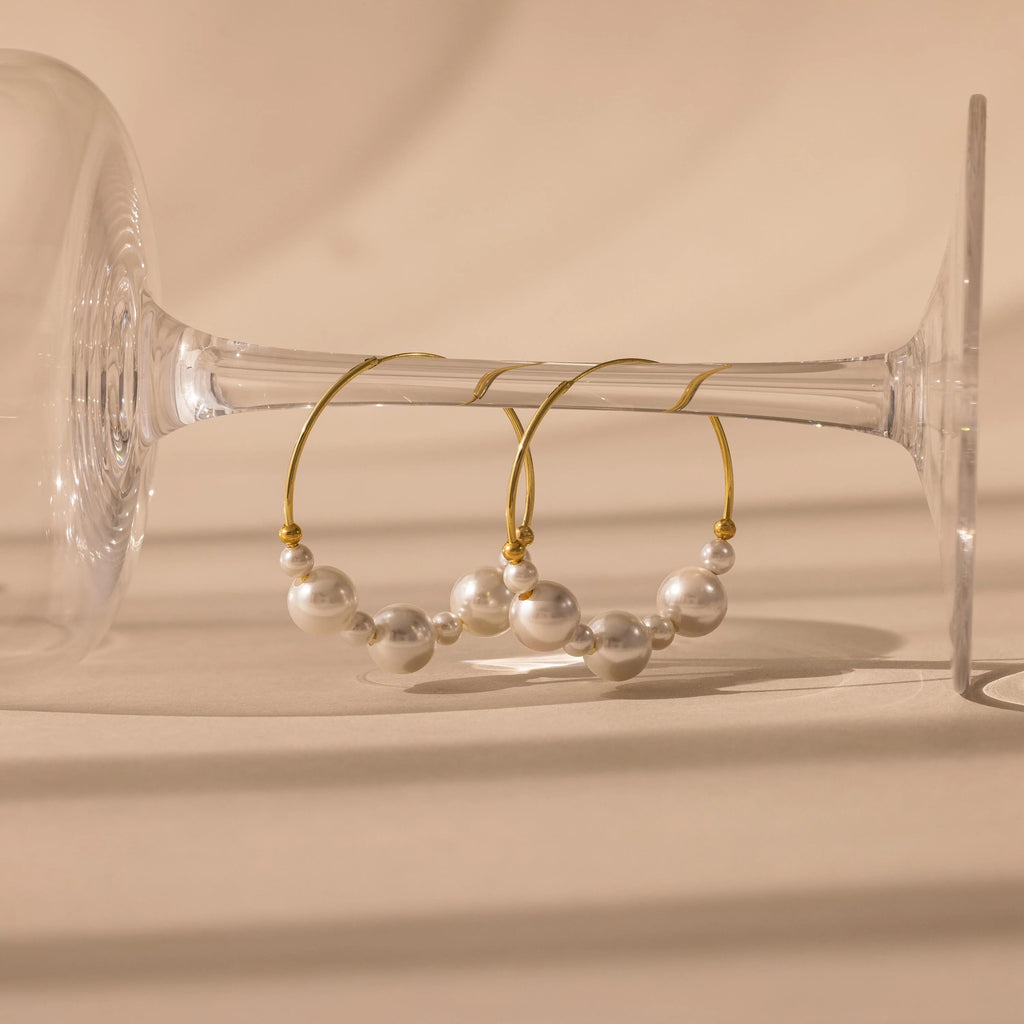 Statement Pearl Hoops  Silver 18K Gold Plated