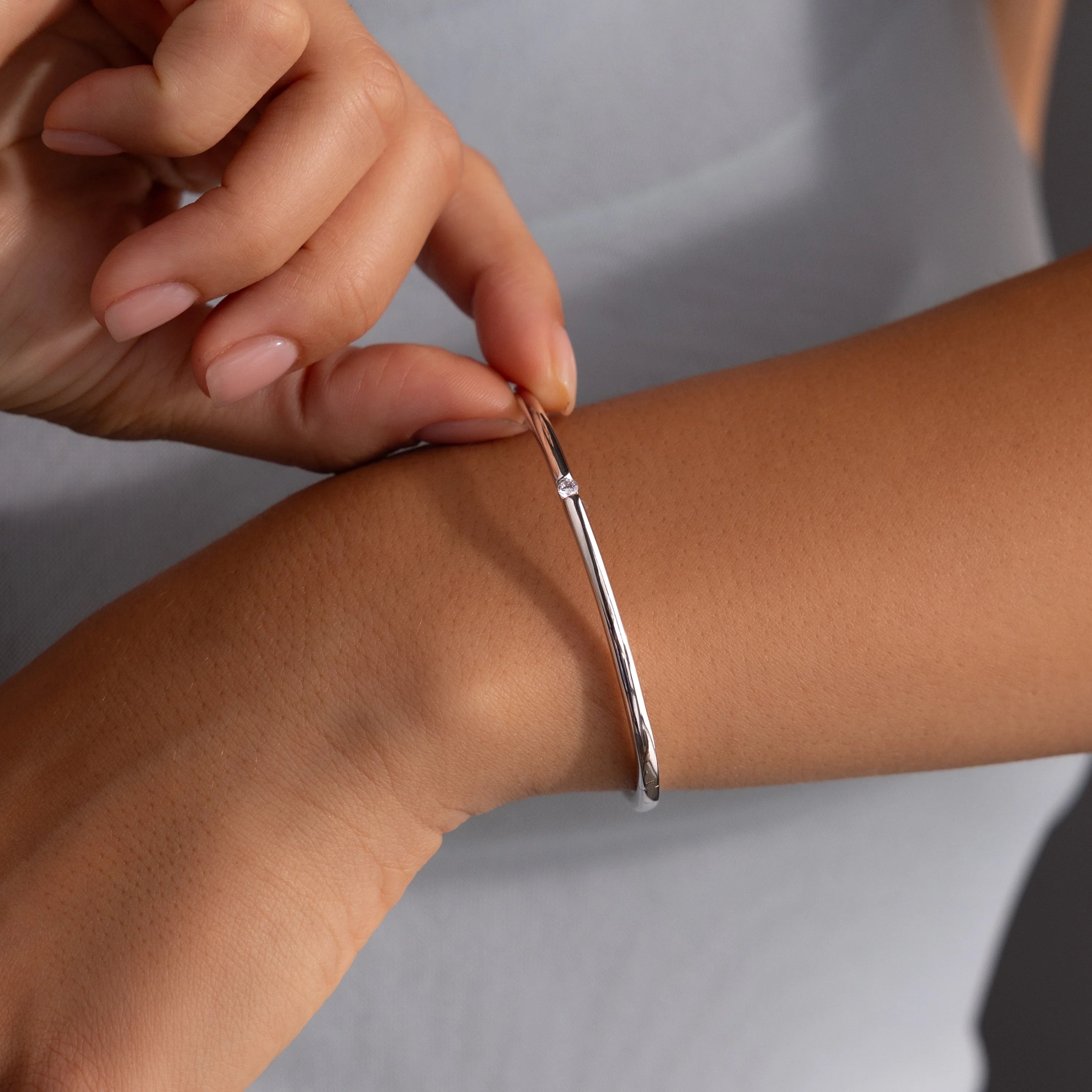 Skinny Diamond Bangle Silver 18K Gold Plated