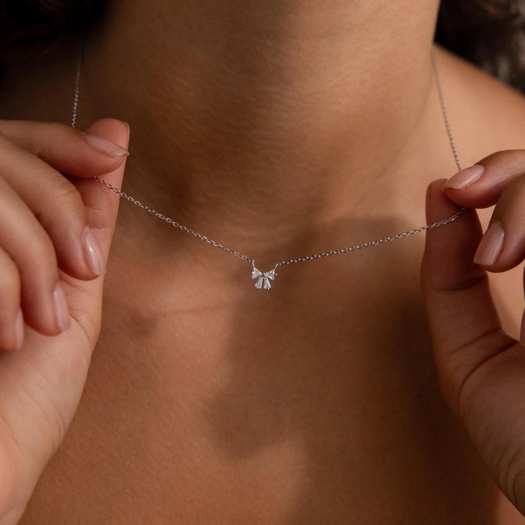 Diamond Bow Necklace  Silver 18K Gold Plated