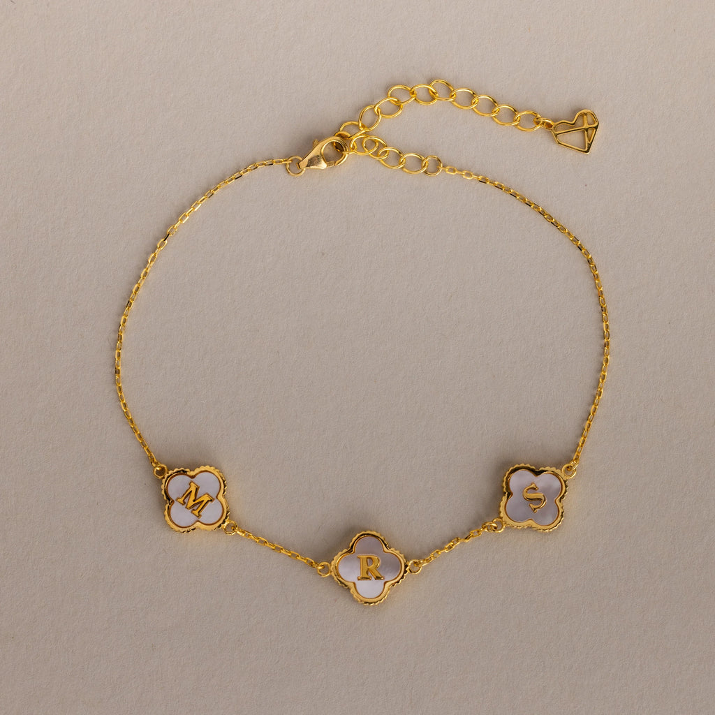 Pearl Clover Letter Bracelet Silver 18K Gold Plated