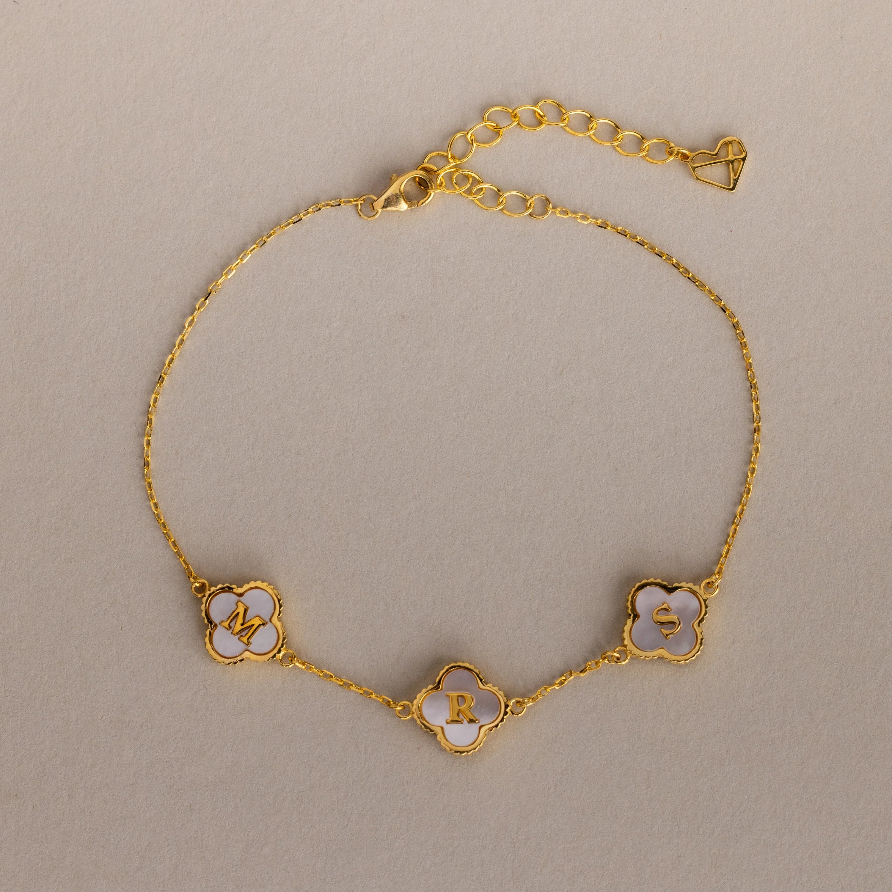 Pearl Clover Letter Bracelet Silver 18K Gold Plated