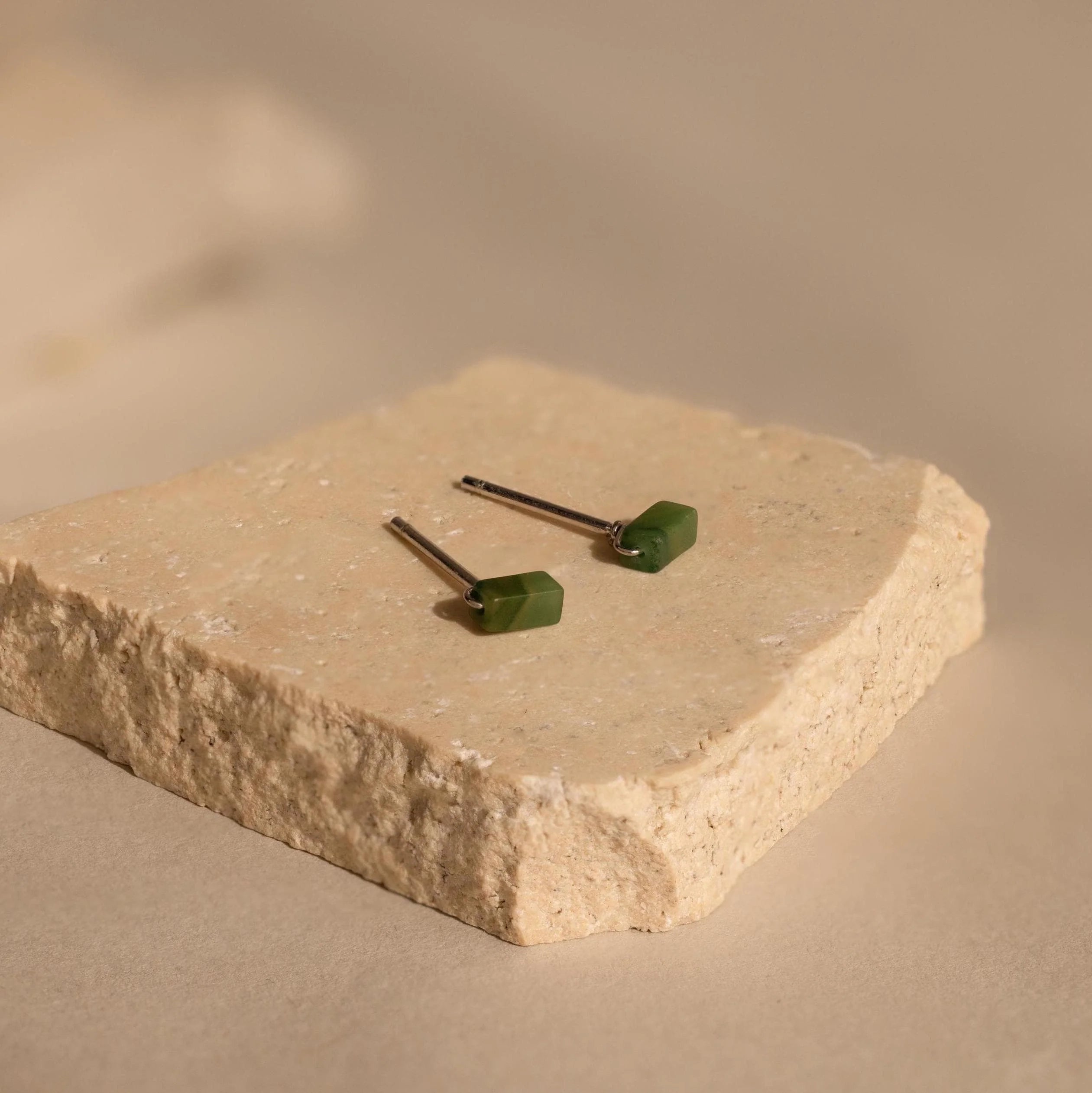 Jade Bar Studs Silver 18K Gold Plated