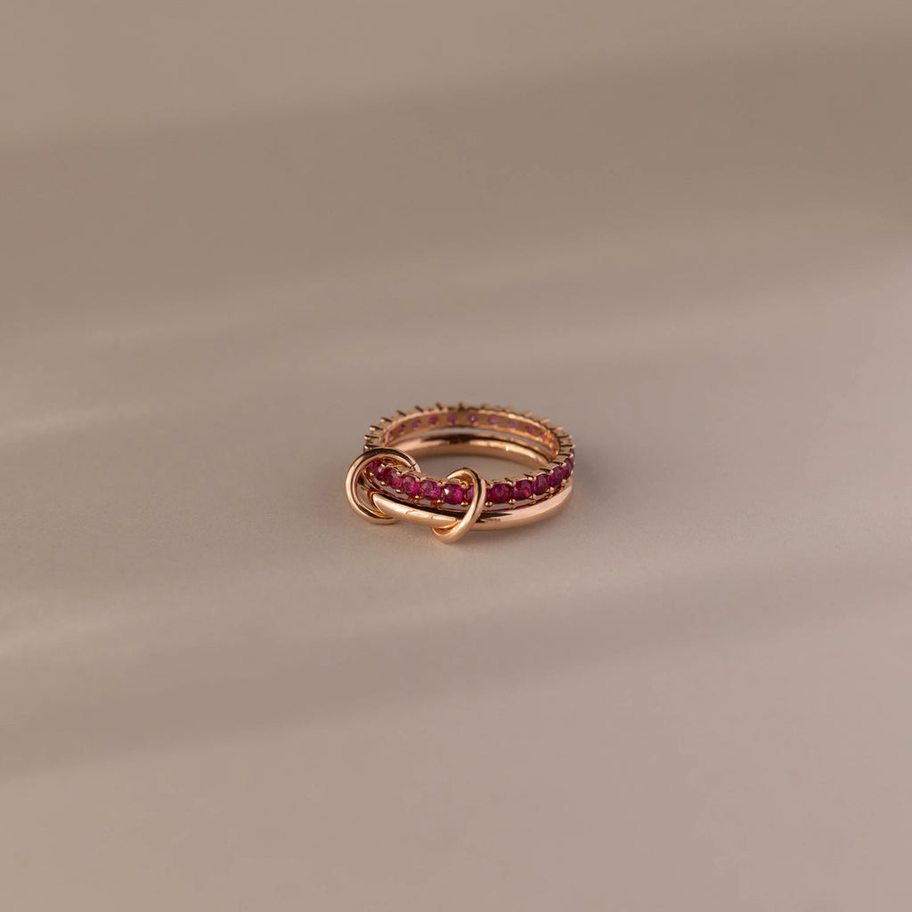 Ruby Tennis Linked Ring Set Silver 18K Gold Plated