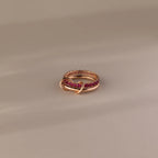 Ruby Tennis Linked Ring Set Silver 18K Gold Plated