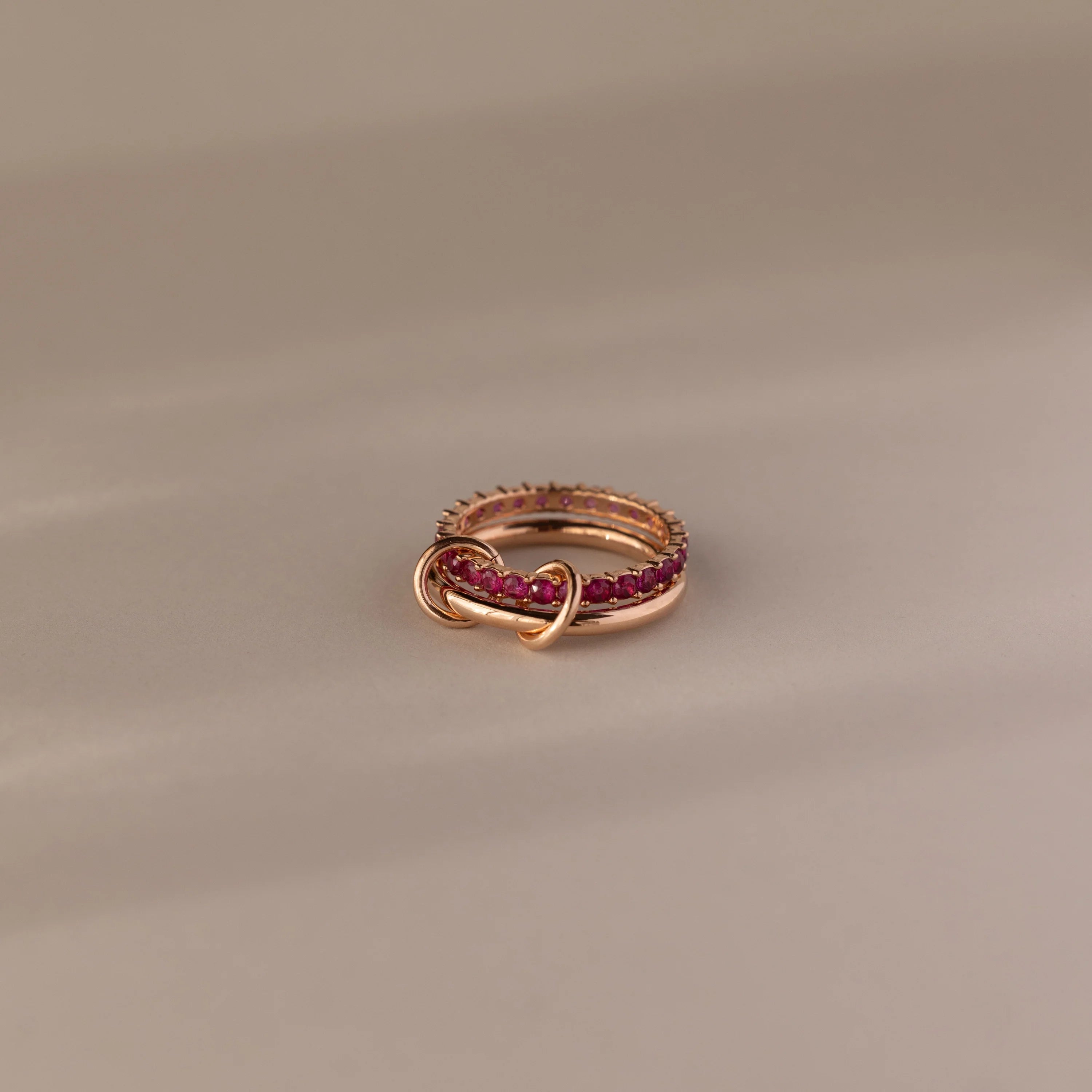 Ruby Tennis Linked Ring Set Silver 18K Gold Plated