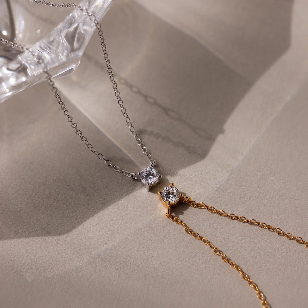 Dainty Diamond Necklace Silver 18K Gold Plated