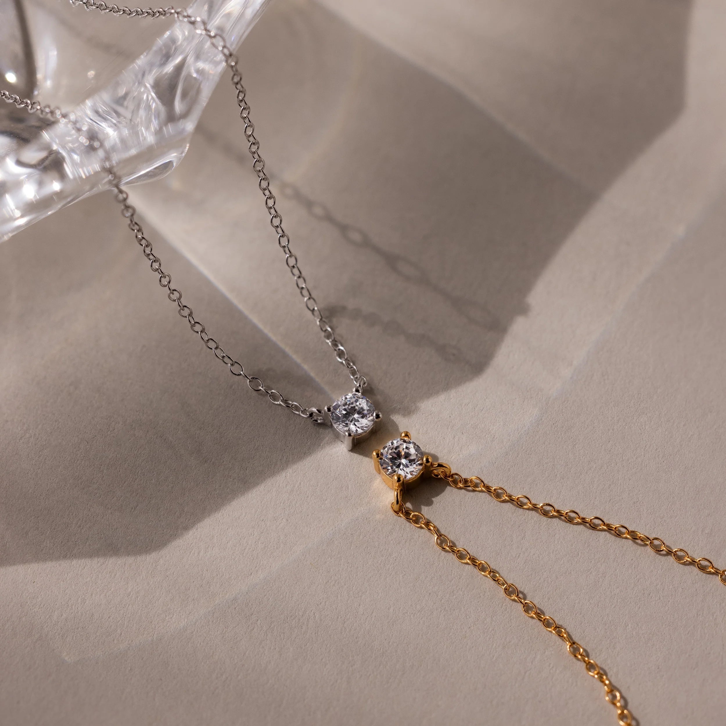 Dainty Diamond Necklace Silver 18K Gold Plated
