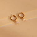 Dangling Pearl Diamond Huggies Silver 18K Gold Plated