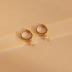 Dangling Pearl Diamond Huggies Silver 18K Gold Plated