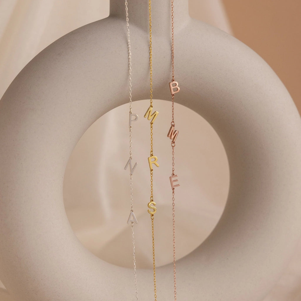 Sideways Initial Necklace Silver 18K Gold Plated