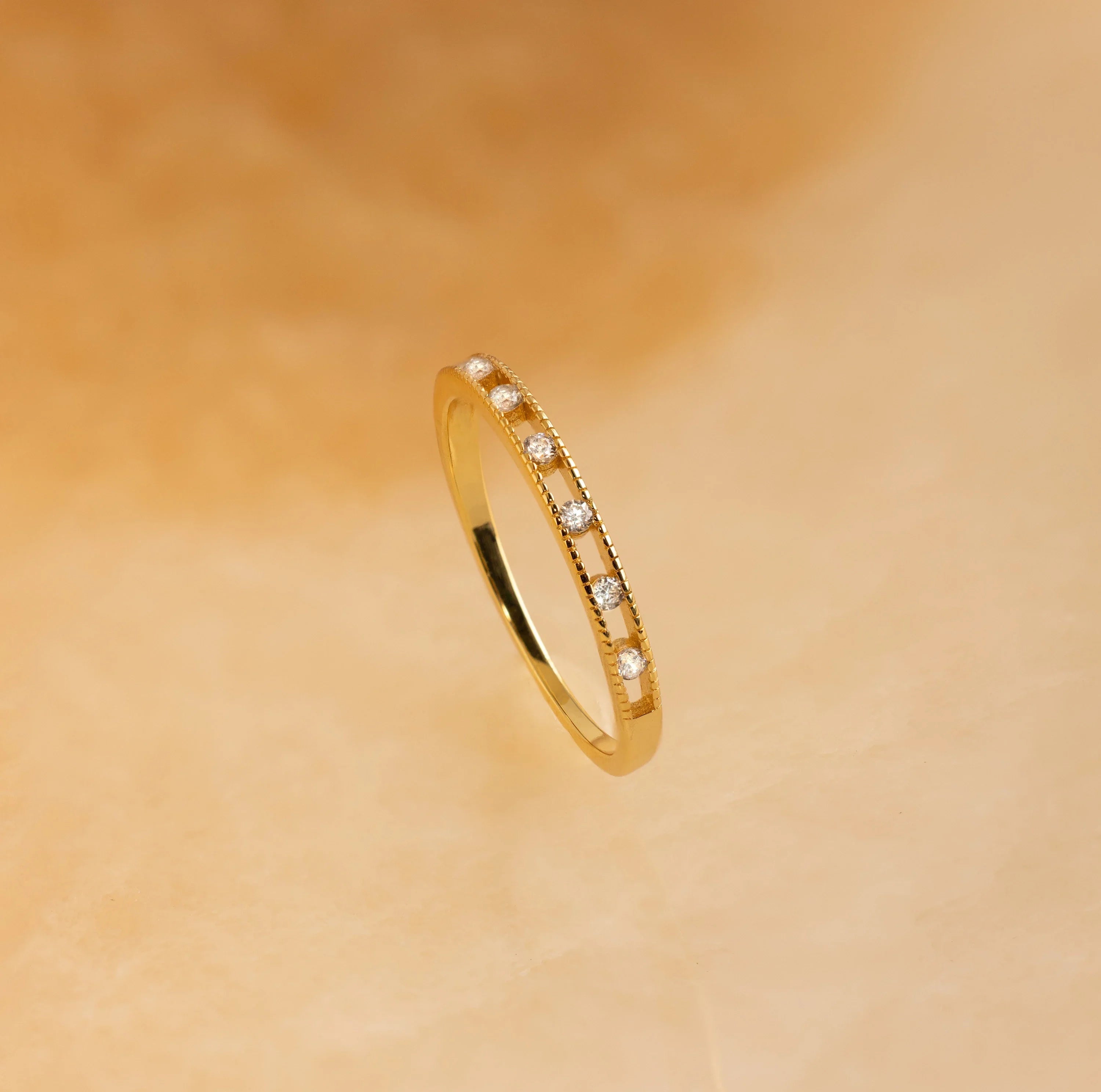 Diamond Station Ring Silver 18K Gold Plated