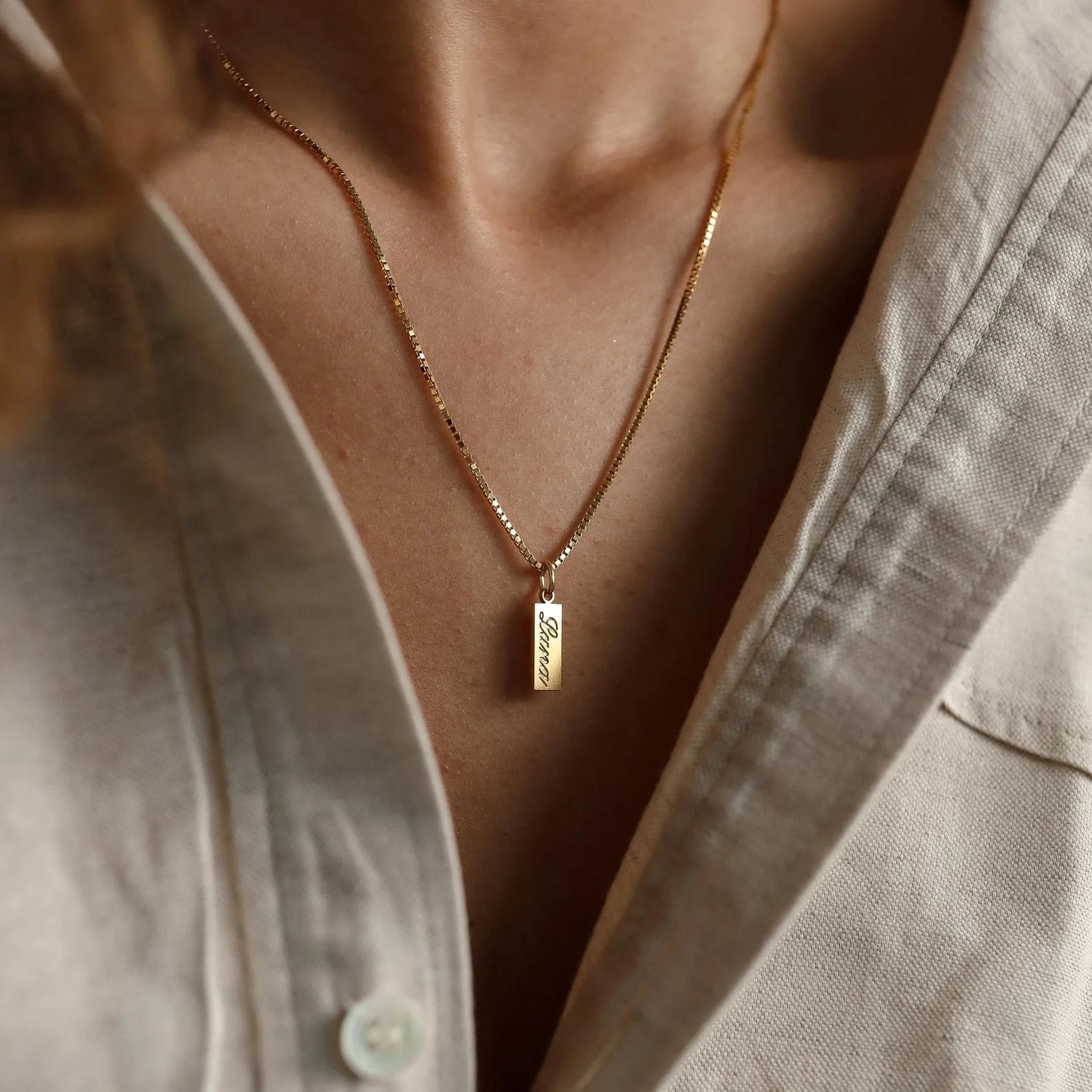 Dainty Tag Name Necklace Silver 18K Gold Plated