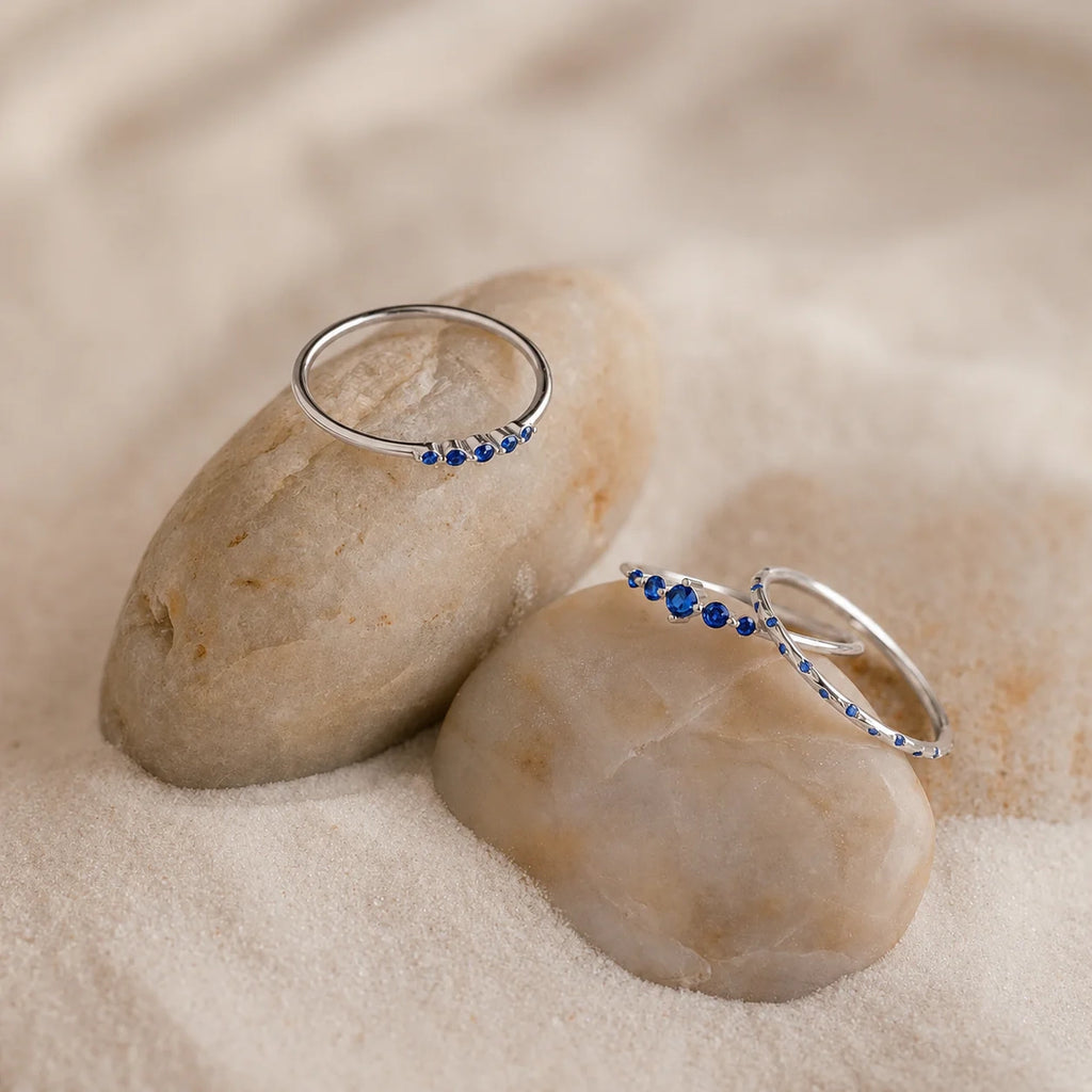 Sapphire Stacking Ring Set: Ocean-Inspired Elegance