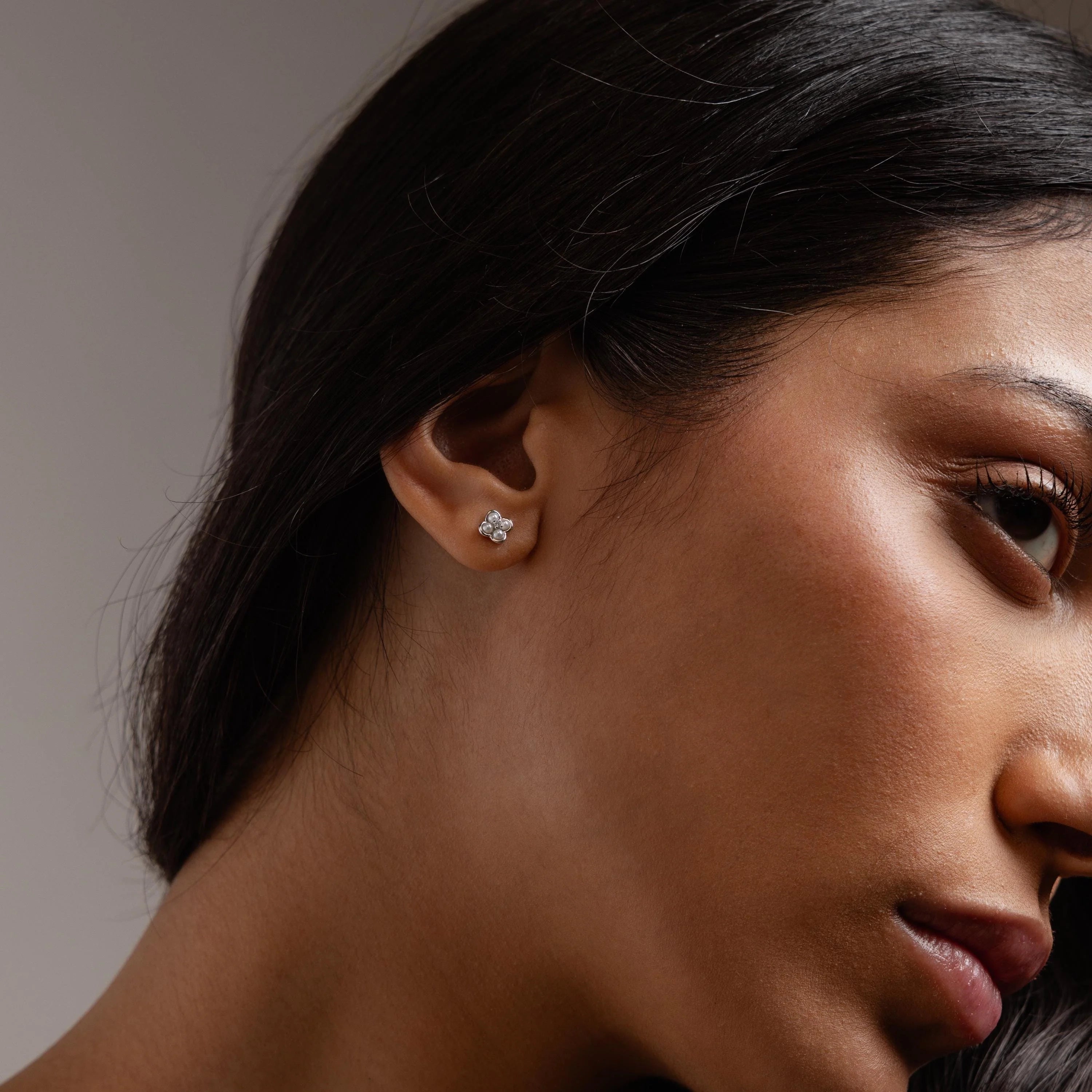 Diamond Pearl Flower Studs Silver 18K Gold Plated
