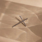 Diamond Skinny Pave Cross Charm Silver 18K Gold Plated