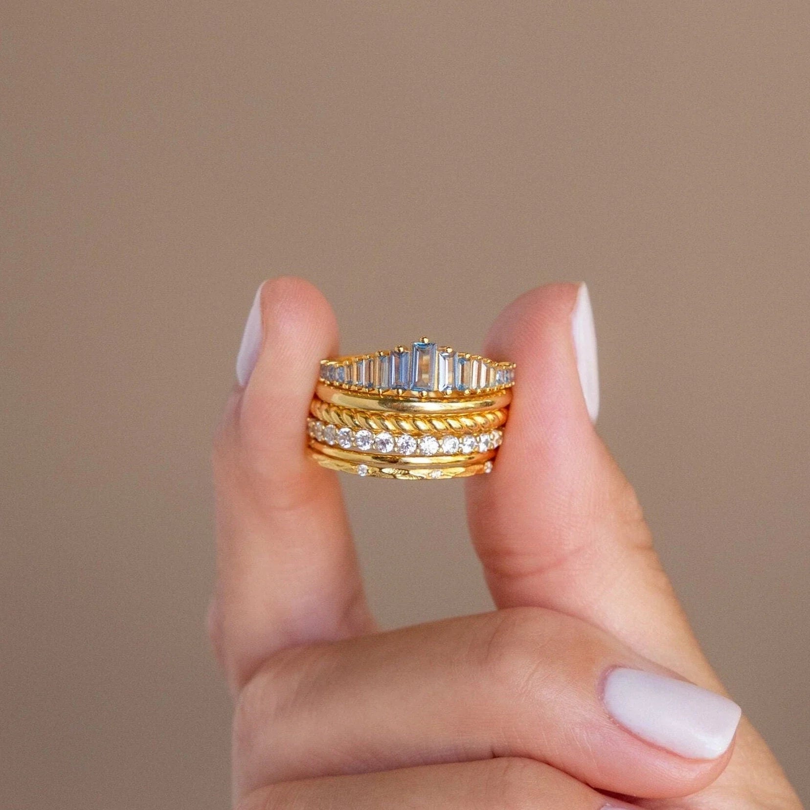 Art Deco Aquamarine Ring Silver 18K Gold Plated