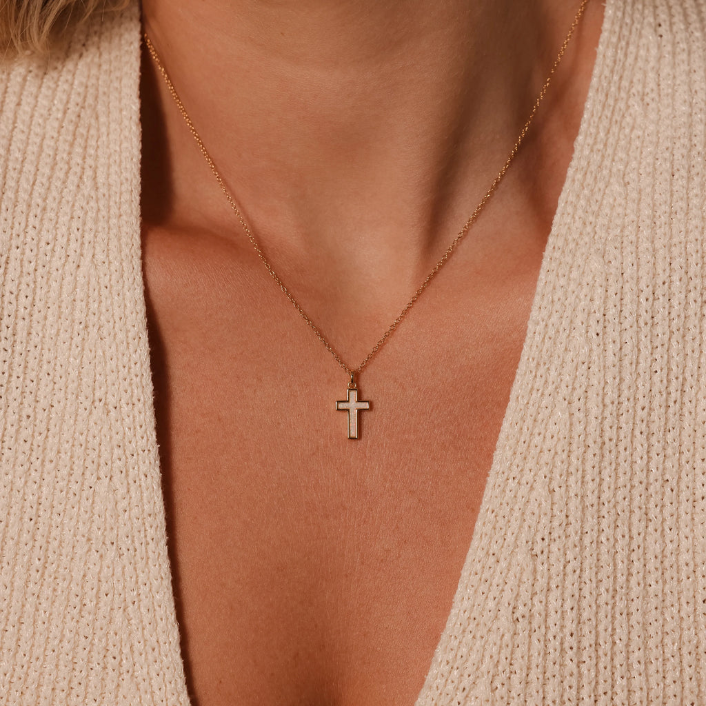 Opal Cross Necklace Silver 18K Gold Plated